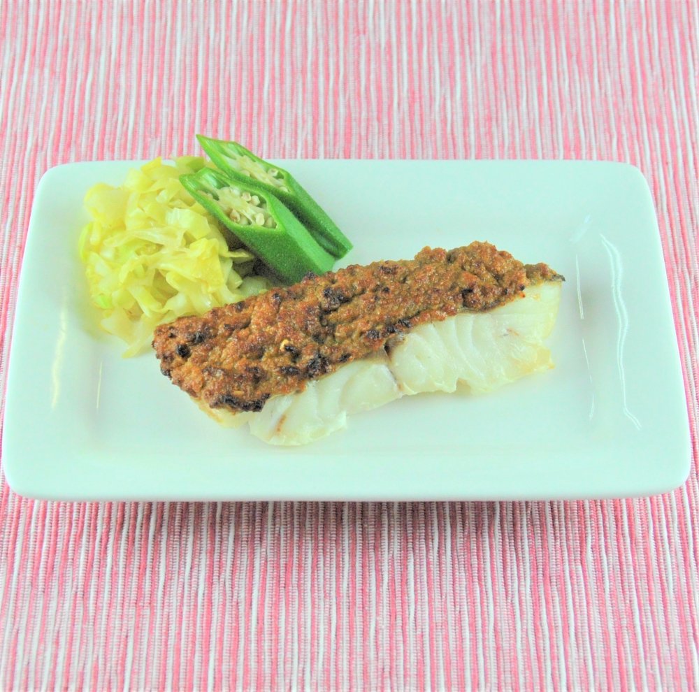 白身魚と青大豆のごま味噌焼き